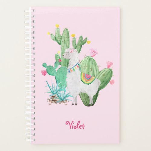Cute Llama and Cactus Watercolor _ Pastel Pink Planner