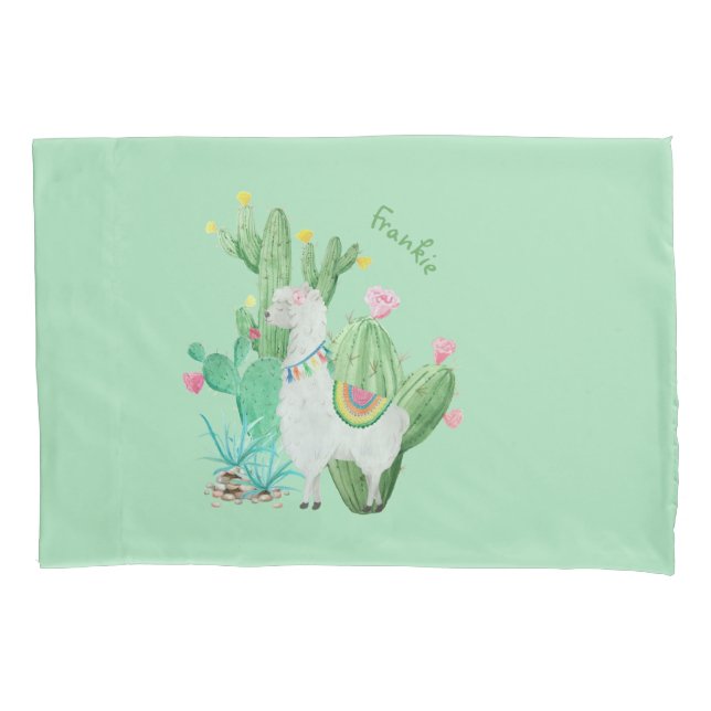 Cute Llama and Cactus Watercolor - Personalized Pillow Case (Front)