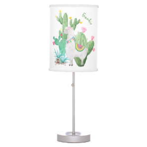 Cute Llama and Cactus Watercolor - Personalized Table Lamp