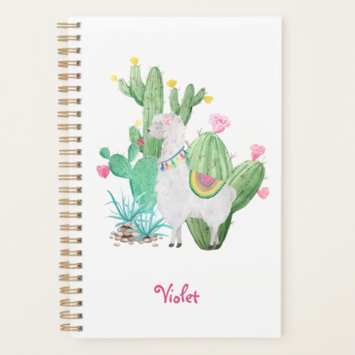 Cute Llama and Cactus Watercolor _ White Custom Planner