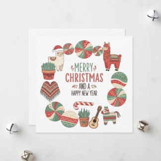 Cute Llama and Poncho Andean Christmas Card