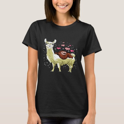 Cute Llama And Sloth In Love  For An Animal Lover  T-Shirt