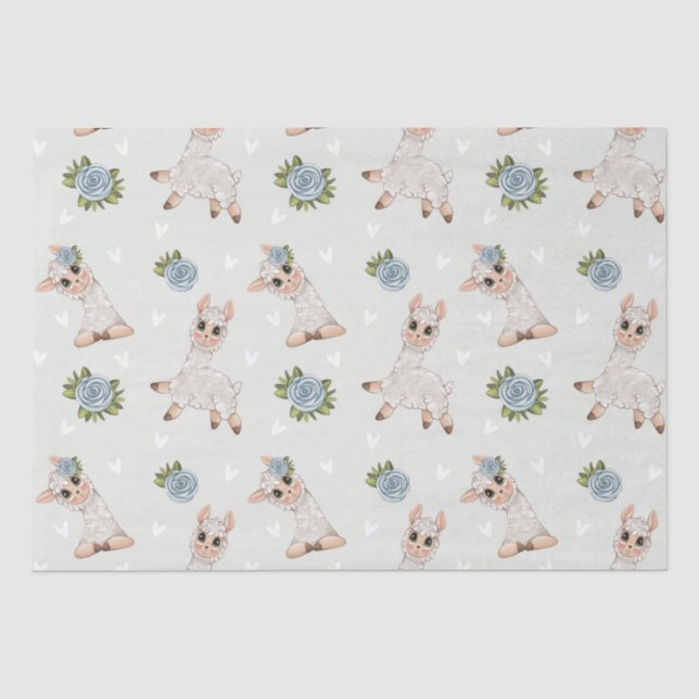 Cute llama animal alpaca flowers Tissue Paper (Front)