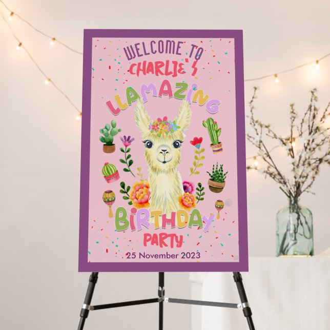 Cute Llama Animal Birthday Party Colorful Mexican Foam Board (In Situ (Stand))