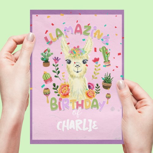 Cute Llama Animal Birthday Party Colorful Mexican Invitation