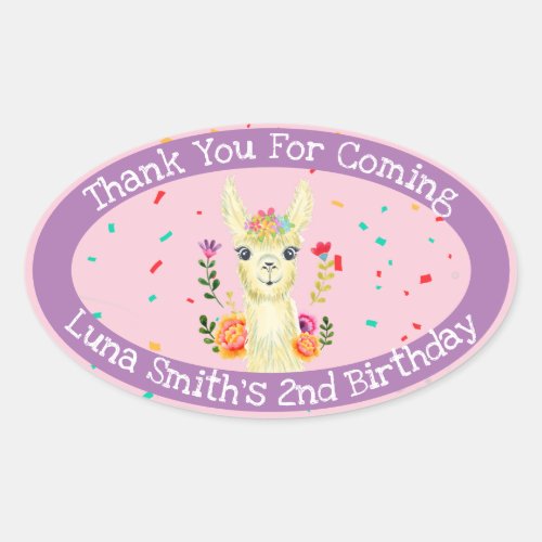 Cute Llama Animal Birthday Party Colorful Mexican Oval Sticker