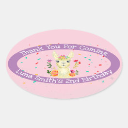 Cute Llama Animal Birthday Party Colorful Mexican Oval Sticker