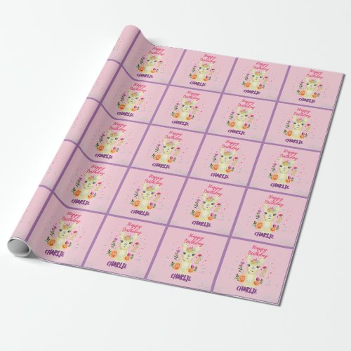 Cute Llama Animal Birthday Party Colorful Mexican Wrapping Paper