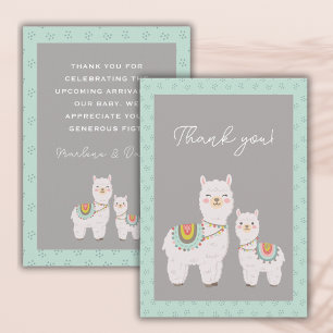 Cute llama aqua and grey baby shower thank you card
