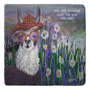 .Cute Llama Art With Glasses. And Art Trivet