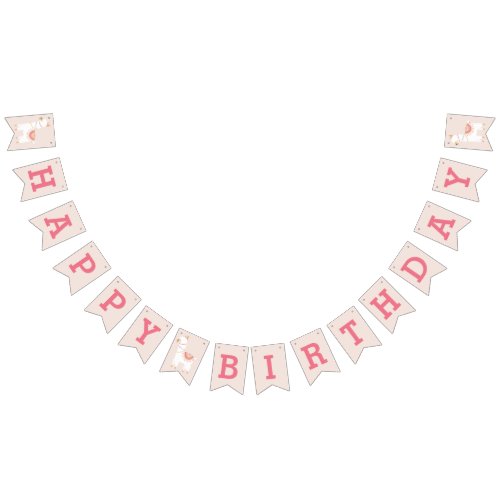 Cute Llama Baby Kids Birthday Pink bunting banner