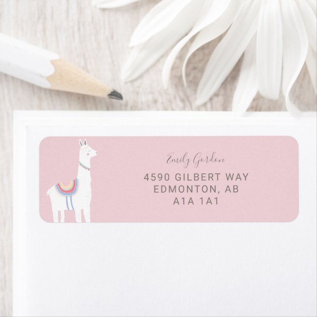 Cute Llama baby shower girl pink and brown Label (Insitu)