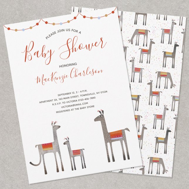 Cute Llama Baby Shower Invitation