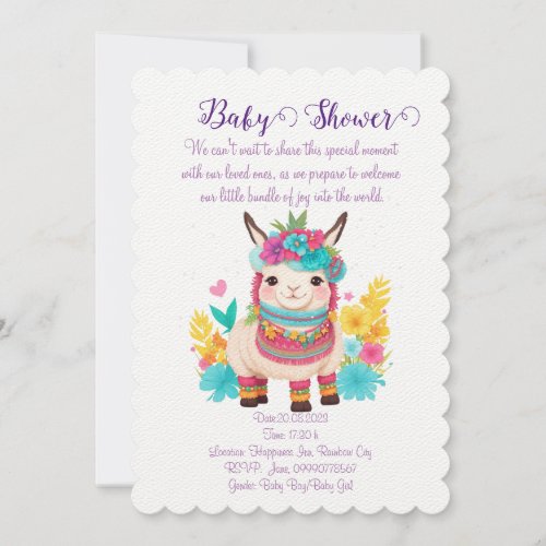 Cute Llama baby shower invitation New Baby party Invitation
