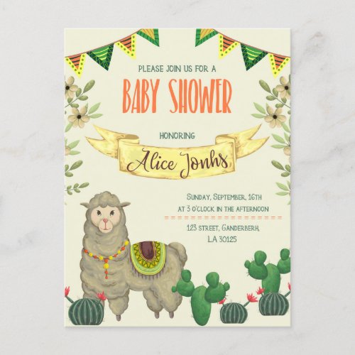 Cute Llama Baby Shower Invitations