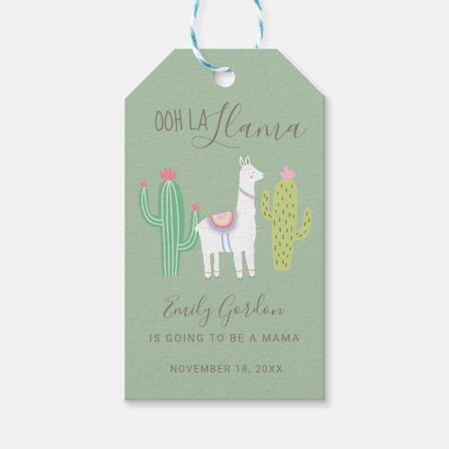 Cute Llama Baby Shower Succulents boy green Gift Tags