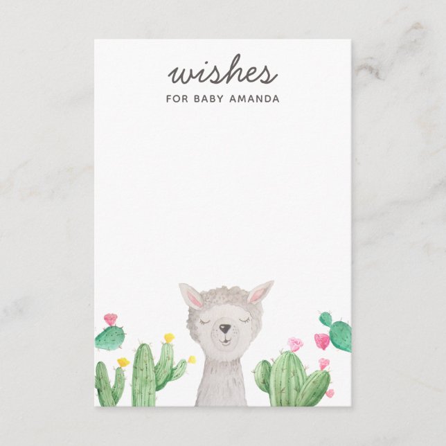 Cute Llama Baby Shower Wishes | Alpaca Activity Enclosure Card (Front)