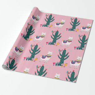 Cute Llama bird and cactus Wrapping Paper