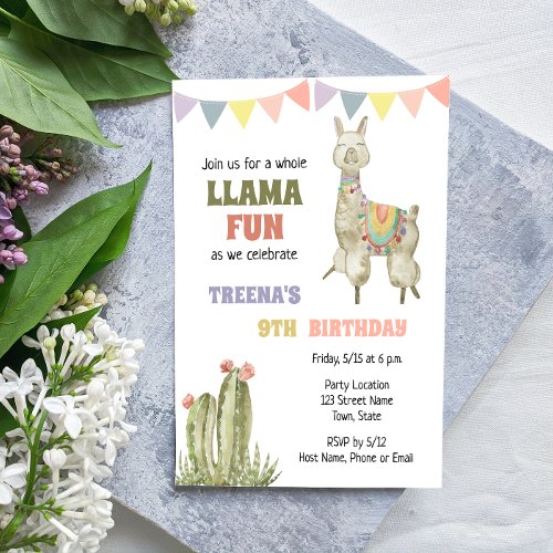 Cute Llama Birthday Invitation