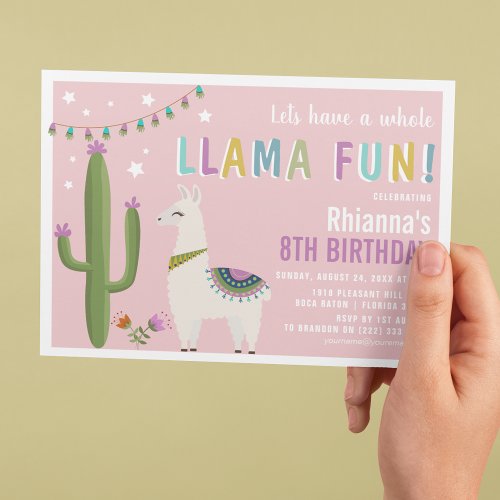 Cute Llama Birthday Party Invitation