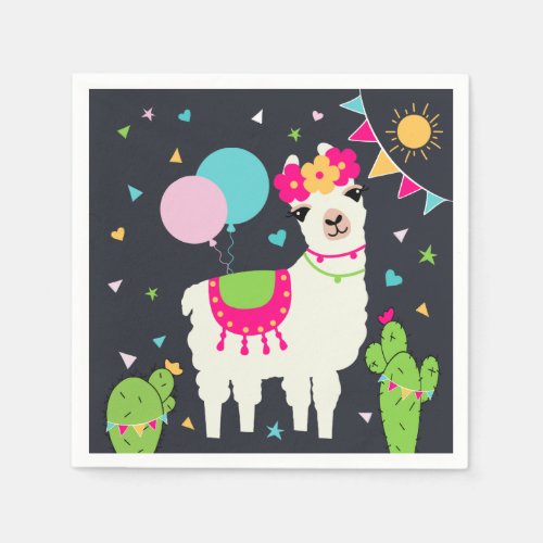Cute Llama Birthday Party Napkins