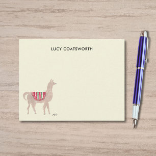 Cute Llama Boho Hand-Painted Personalized Cream Note Card