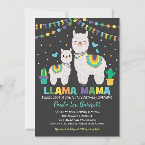 Cute Llama Boy Baby Shower  Fiesta Cactus Alpaca Invitation