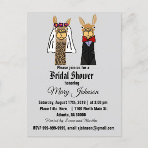 Cute Llama Bride and Groom Bridal Shower Invitation Postcard