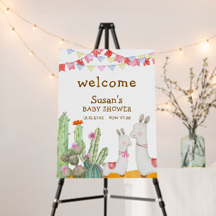 Cute Llama Cactus Fiesta Baby Shower Welcome Sign 