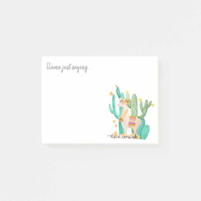 Cute Llama & Cactus Watercolor - Llama Just Saying Post-it Notes (Front)