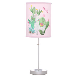 Cute Llama &amp; Cactus Watercolor Pastel Pink Custom Table Lamp