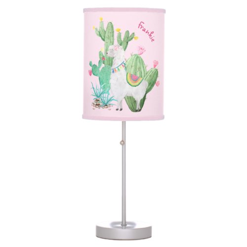 Cute Llama  Cactus Watercolor Pastel Pink Custom Table Lamp
