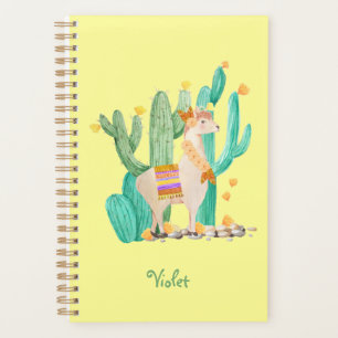 Cute Llama & Cactus Watercolor Yellow Personalized Planner
