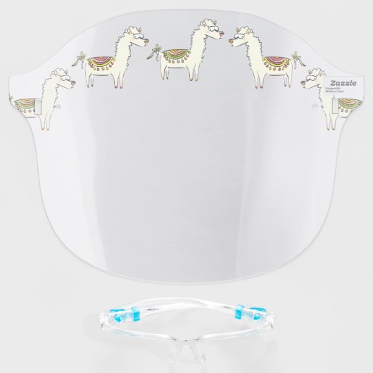 Cute Llama Cartoon Animals Face Shield (Front w/Glasses)