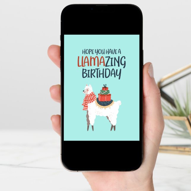 Cute Llama Cartoon Pun Llamazing Funny Birthday Card (Front Digital)