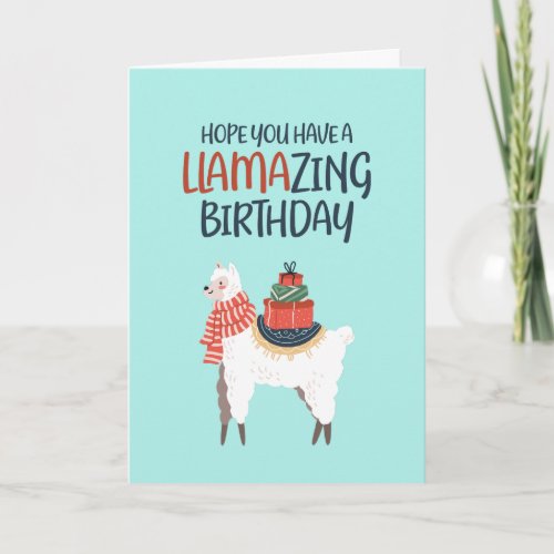 Cute Llama Cartoon Pun Llamazing Funny Birthday Card