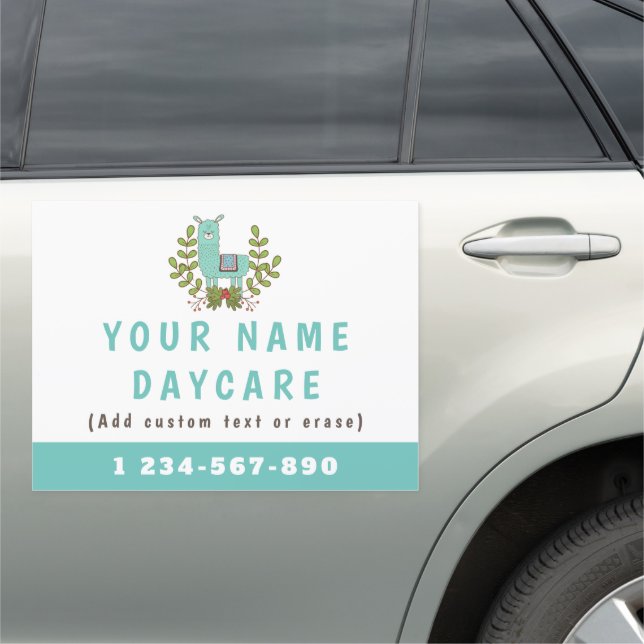 Cute Llama Child Care Business Daycare Babysitting Car Magnet (In Situ)