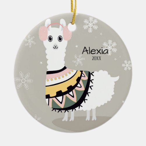 Cute Llama Christmas Ceramic Ornament