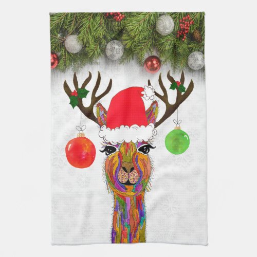 Cute Llama Christmas Kitchen Towel