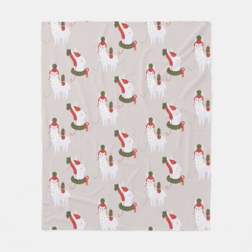 Cute Llama Christmas Lights Fleece Blanket