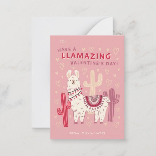 Cute Llama Classroom Valentines Exchange Note Card
