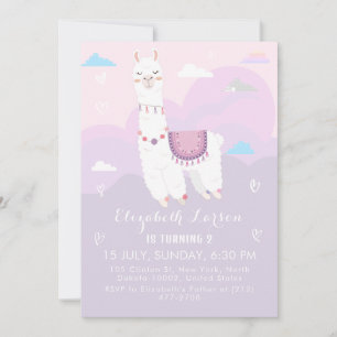 Cute Llama Color Pastel Theme Kids Birthday Party Invitation