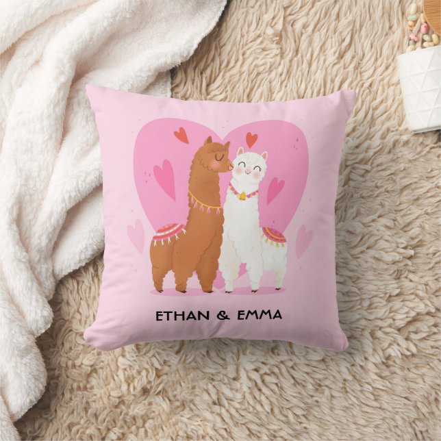 Cute llama Couple Personalized Valentine's Day Throw Pillow (Blanket)