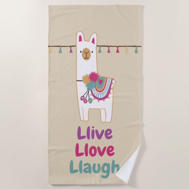 Cute llama custom design beach towel (Front)