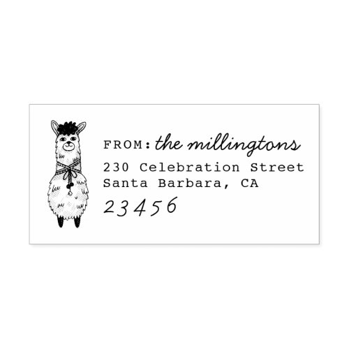 Cute Llama Custom Family Name  Return Address Rubber Stamp