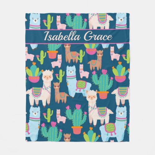 Cute Llama Custom Name Fleece Blanket