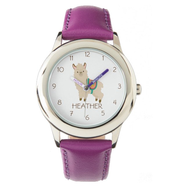 Cute Llama Custom Name Personalized Watch (Front)