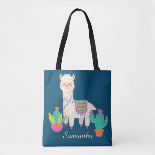 Cute Llama Custom Name Tote Bag