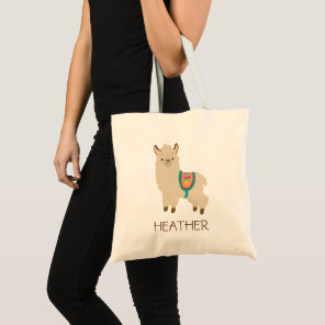 Cute Llama Custom Name Tote Bag