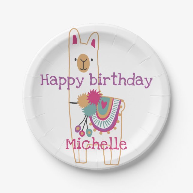 Cute llama design with custom background color paper plates (Front)